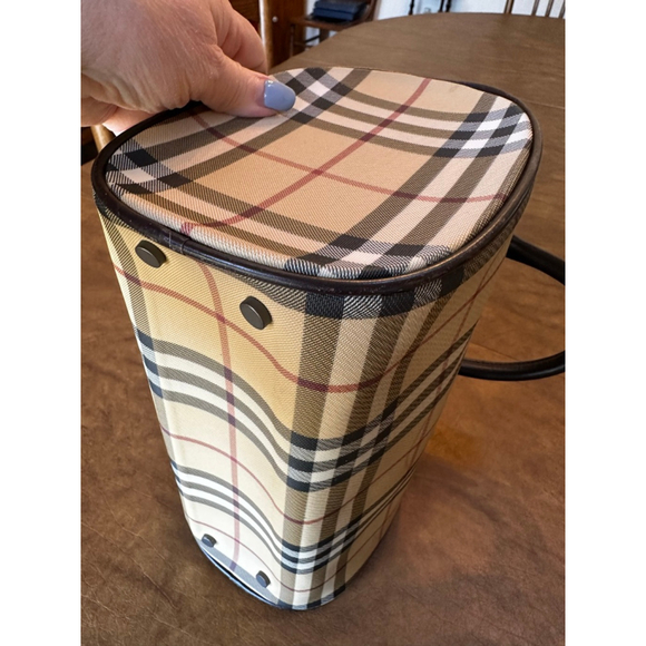 Burberry Beige Brown Plaid Coated Canvas & Leather Satchel - Picture 10 of 14